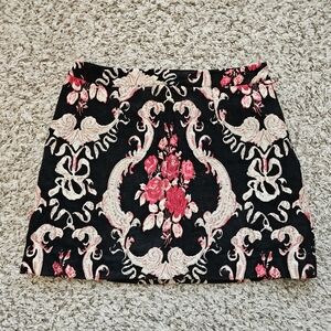 Forever 21 Floral Rose Pattern Black Skirt